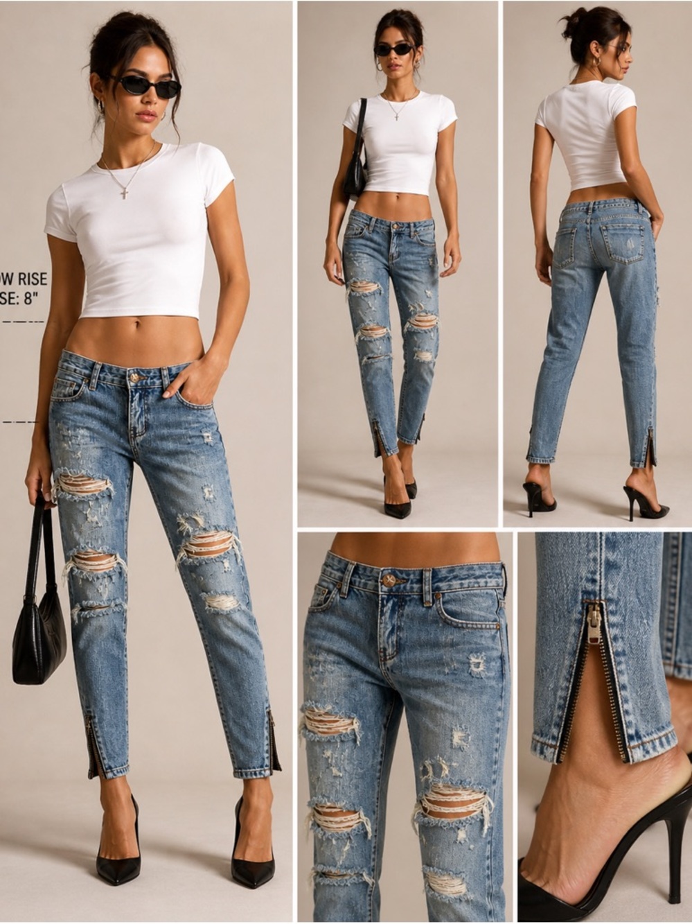 One Teaspoon Distressed Denim Jeans Ankle Zip Raw Hem Tapered Size 29 Low Rise